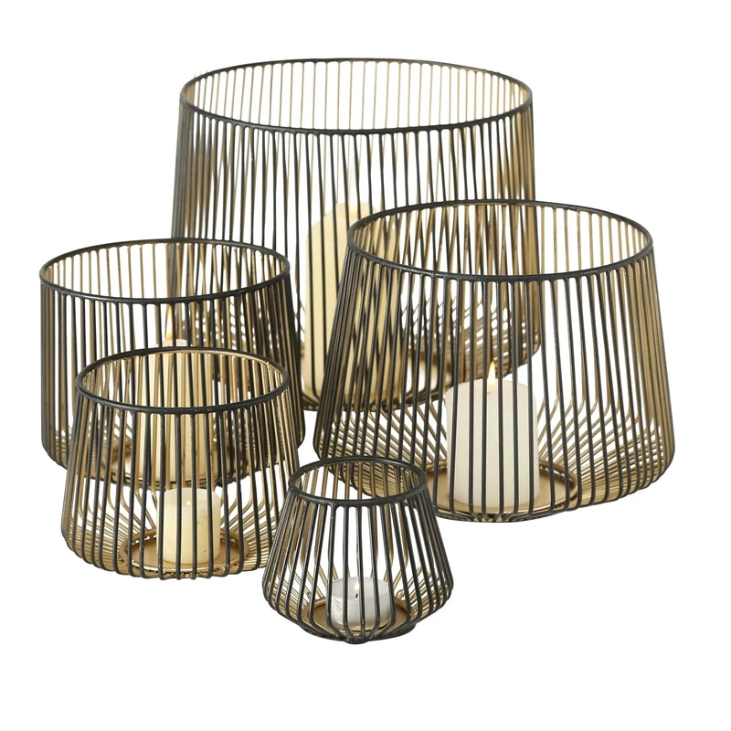 Tea Light Candle Holder Iron Black Gold H 10-22 cm XXL Set of 5
