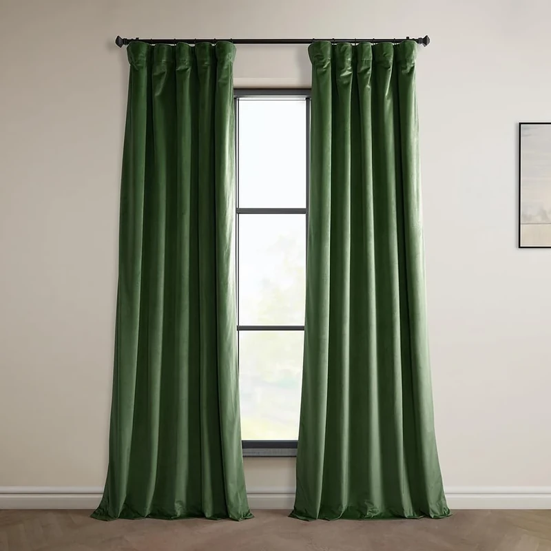 HPD Half Price Drapes Heritage Plush Velvet Curtains 84 Inches Long Room Darkening Curtains for Bedroom & Living Room 50W x 84L, (1 Panel), Eden Green