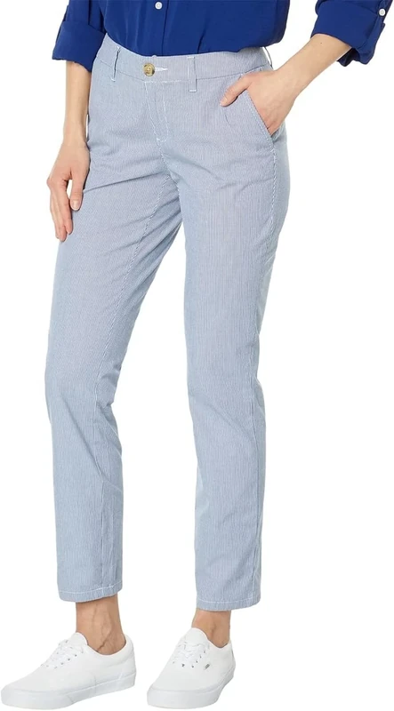 Tommy Hilfiger Women's Hampton Chino Stripe Pants, Blue/White, 16