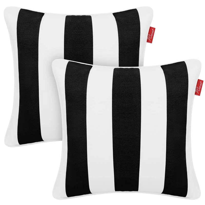 Pcinfuns Outdoor/Indoor Decorative Pillows,Water Repellent Throw Pillow,Garden Cushions for Home Patio Coach Sofa Use,Black White Stripe,18" x 18",Set of 2