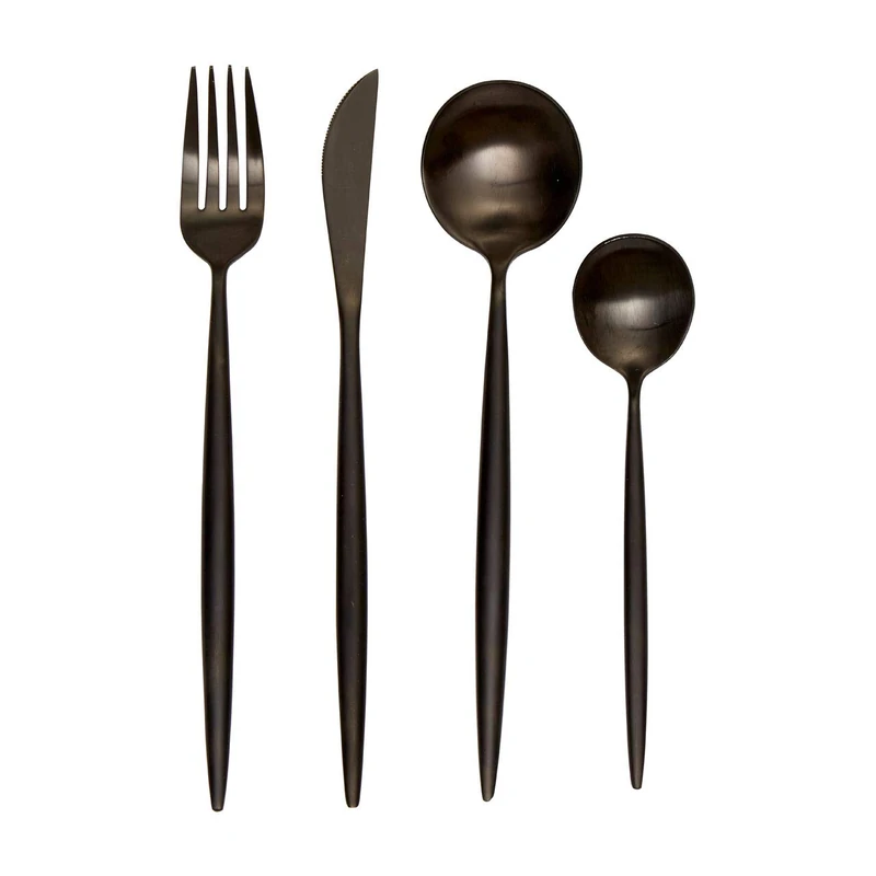 Modern Retro Cutlery Set, Matte Black Stainless Steel, 16 Piece