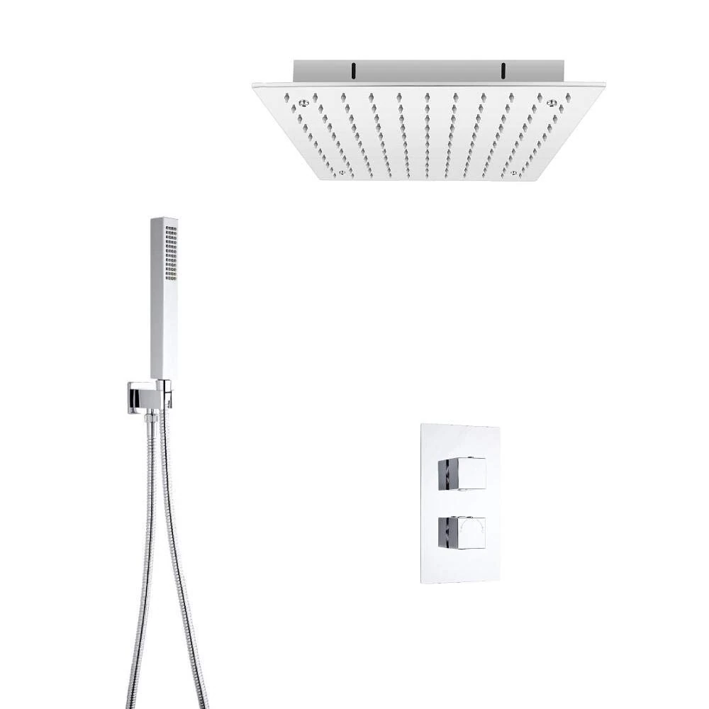 Milano Arvo Thermostatic Mixer Valve 400mm Ceiling Mounted Recessed Shower Head Handset - Chrome