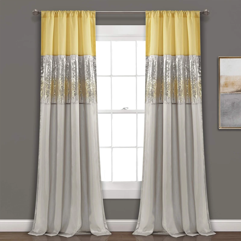 Lush Decor Night Sky Window Curtain Panel for Living, Bedroom, Dining Room (Single Curtain), 42" W x 84" L, Yellow & Gray