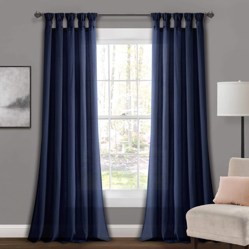Lush Decor Tab-Top Window Curtain Panel Pair (95" x 45"), 35% Cotton,60% Polyester,5% Linen, Navy, 45" W x 95" L (Pack of 1)