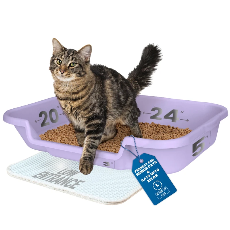 KittyGoHere Senior Cat Litter Tray Low Entry Comfortable Size Ideal for Elderly and Arthritic Cats, Made in USA, Lavender, Large, Pack of 1 - Image 1