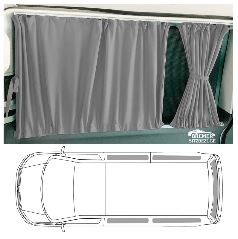 BREMER SITZBEZÜGE Measure Curtains Sun Protection Compatible with VW T4 Transporter Caravelle Long Wheelbase with Tailgate or Double Doors in Grey Camping Accessories Motorhome Accessories Camper 712