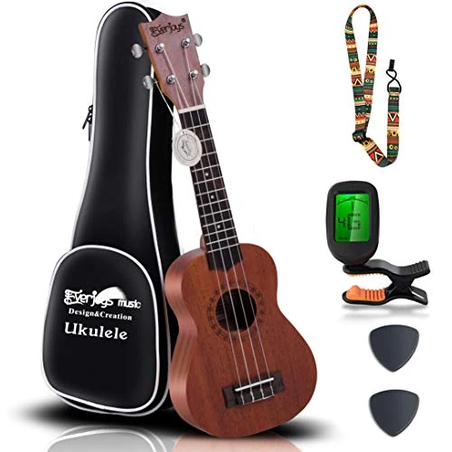 Mahogany Soprano Ukulele Starter Kit - Professional 21 inch w/Case Strap Tuner Aquila Strings (Light Mahogany)