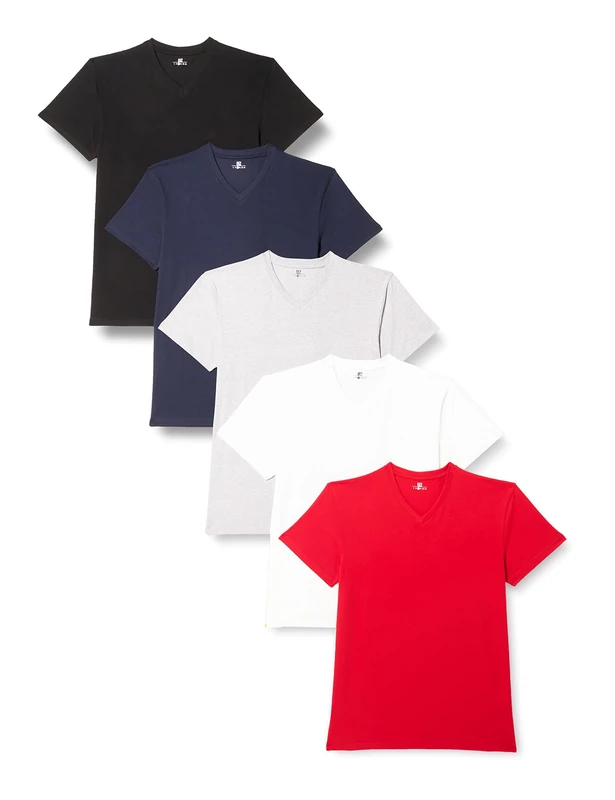 Lower East Men's Multipacks of V-Neck T-Shirts 100% Cotton, Black/Green/Navy Blue/Grey Blend/White (Pack of 10), 2XL