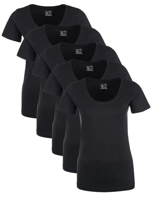 berydale Damen BD157 T-Shirt, Schwarz (5er Pack), 2XL