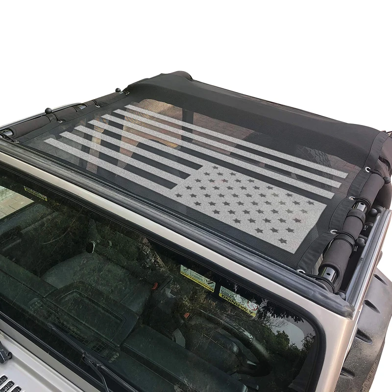 Sukemichi TJ Bikini Top Sunshade Mesh Top for Jeep Wrangler TJ Accessories 1997-2006, Blocks UV, Wind, Noise, USA Flag