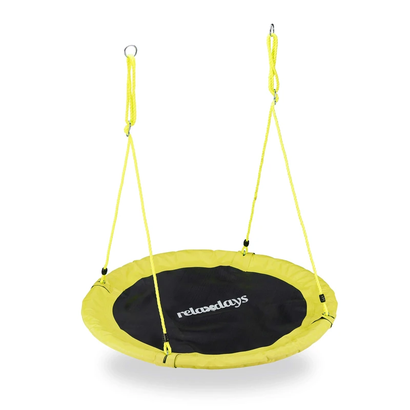 Relaxdays Outdoor Nest Swing for Kids & Adults, Ø 110 cm, For up to 100 kg, Round Swing, Yellow