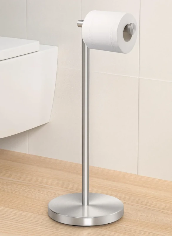 KES Toilet Roll Holder Free Standing with Weighted Base, Pedestal Bathroom Toilet Paper Dispenser Stand Storage Modern Style, Stainless Steel Brushed Finish, BPH283S1-2