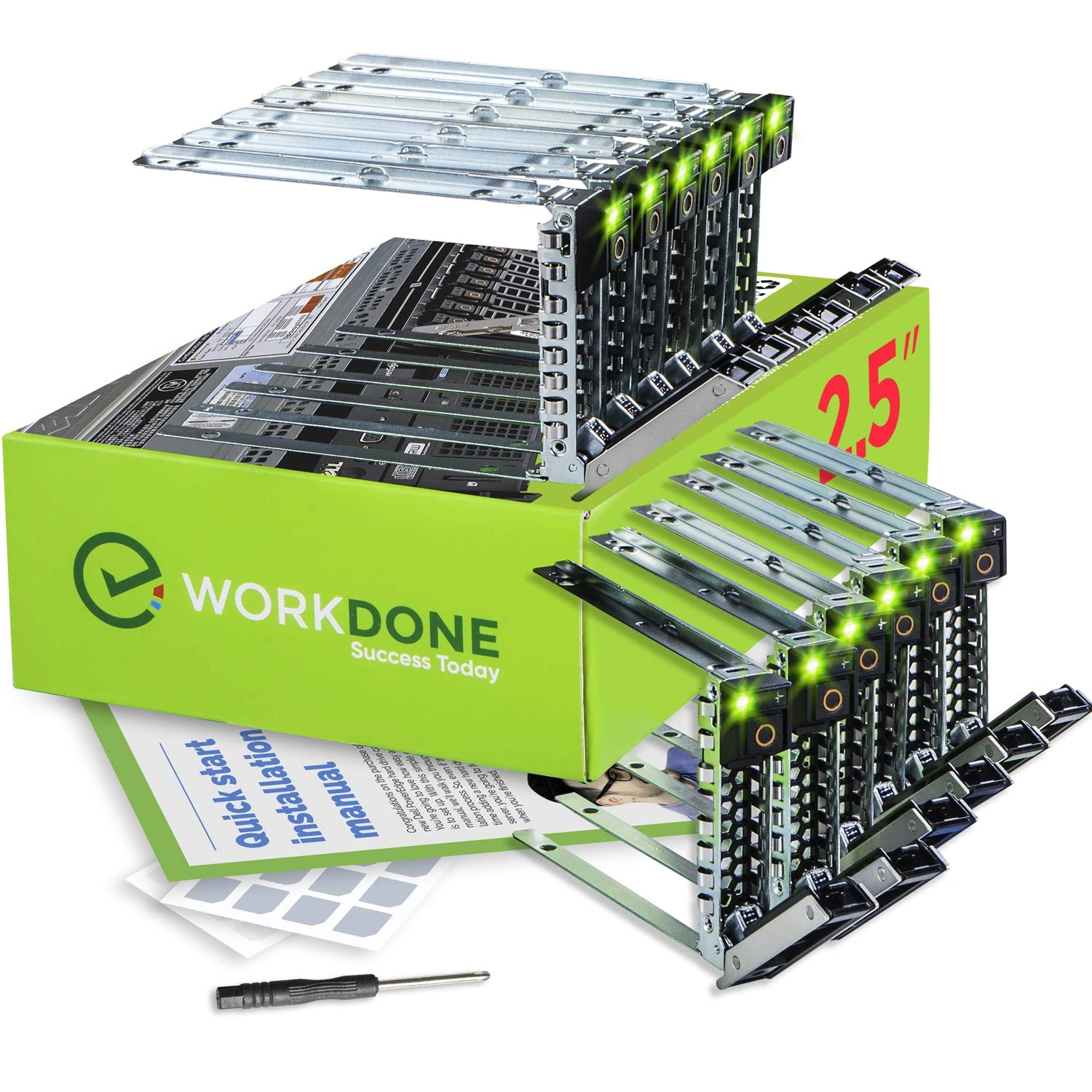 WORKDONE 12-Pack 2.5" Drive Caddy - Compatible for Dell PowerEdge Servers - 14th Gen R440 R640 R740 R740xd R840 R940 R6415 XC - Sticker Labels - Setup Manual - Selected Screws
