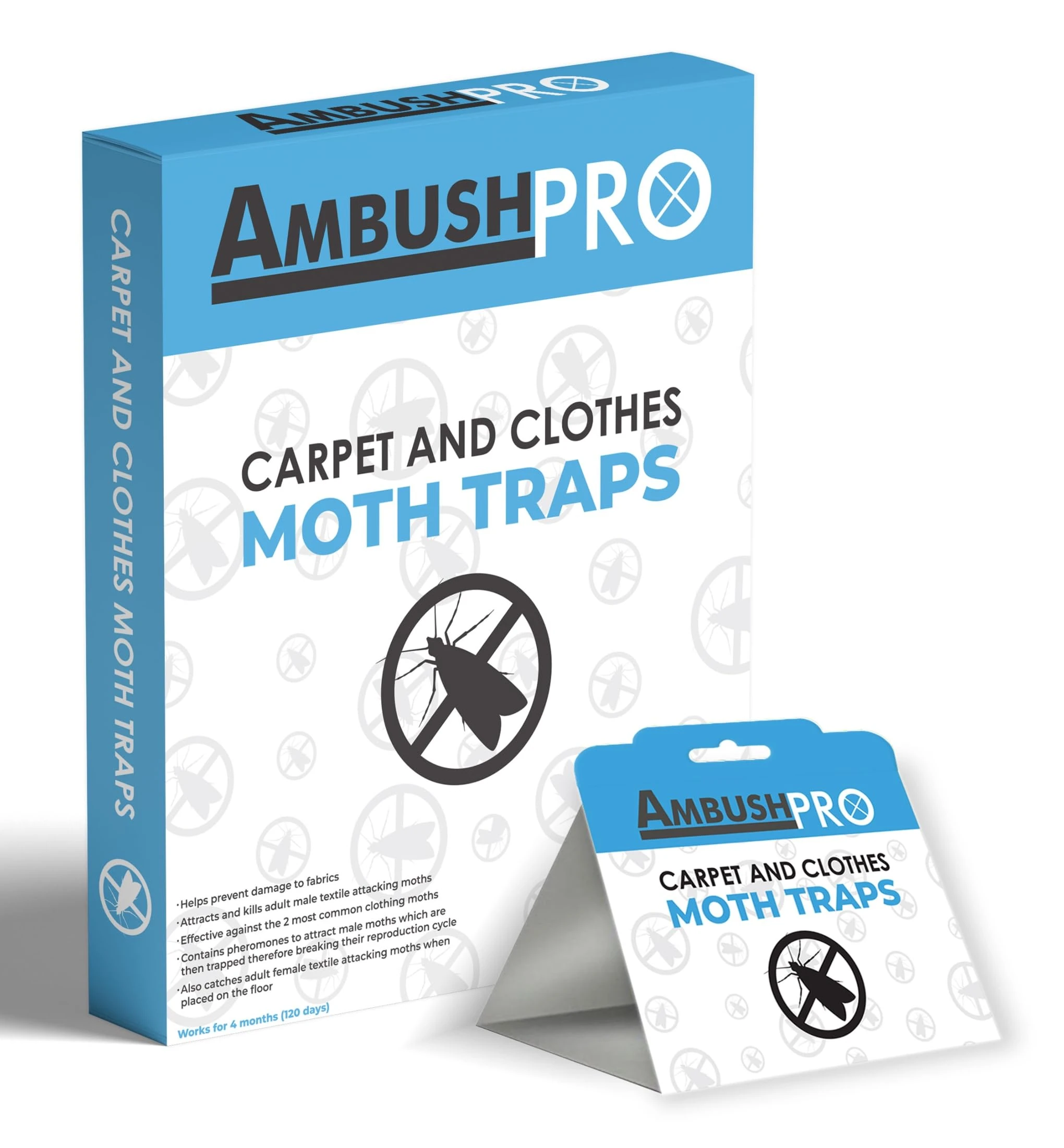 CARPET AND CLOTHES MOTH TRAPS. 7 Pack of Pesticide Free, Sticky Pheromone Traps That Attract, Catch and Kill Carpet and Clothes Moths and Monitor Activity.