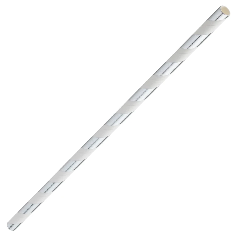 Paper Silver Stripe Straw 8" (20cm) Box of 250