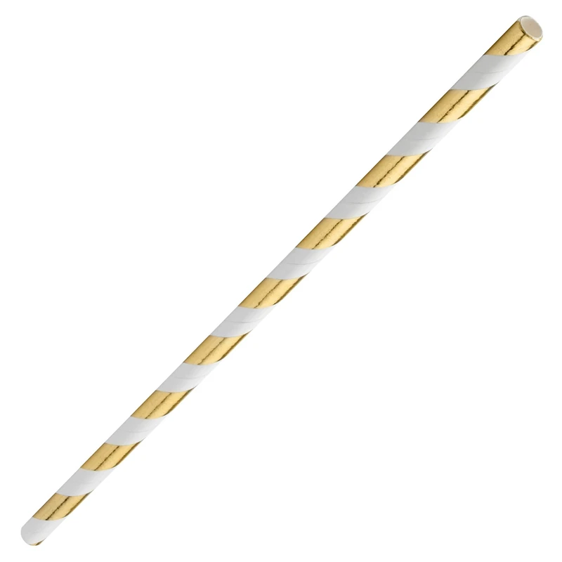 Paper Gold Stripe Straw 8" (20cm) Box of 250