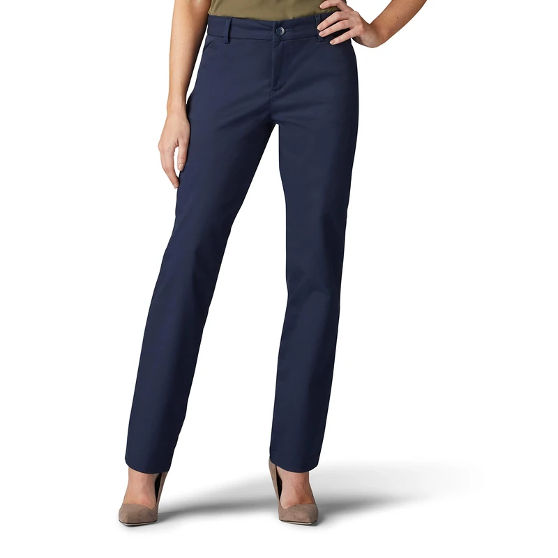 Lee Women's Wrinkle Free Relaxed Fit Straight Leg Pant, Imperial Blue, 16 Long