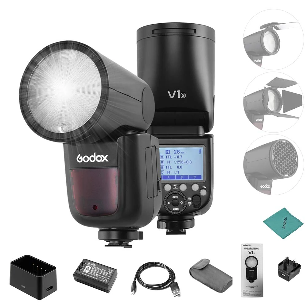 Godox V1-S Professional Camera Flash Speedlite Speedlight Round Head Wireless 2.4G Fresnel Zoom for Sony a7RII a7R a58 a99 ILCE6000L a7RIII a7R3 a9 a77II a77 a350 Camerasfor Wedding Portrait Studio