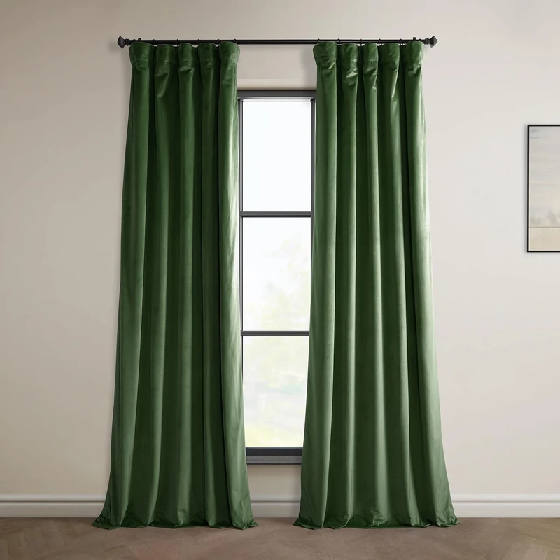 HPD Half Price Drapes Heritage Plush Velvet Curtains 108 Inches Long Room Darkening Curtains for Bedroom & Living Room 50W x 108L, (1 Panel), Eden Green