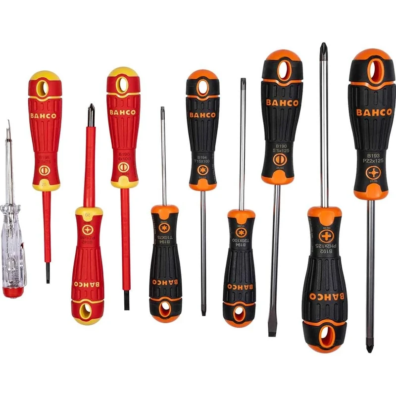 BAHCO B219.110 BahcoFit XL Screwdriver Set, 10 Piece (Flat, Insulated, Rubber, Black, 10 Items)