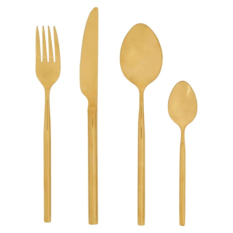 Modern Retro Cutlery Set, Gold Finish Stainless Steel, 16 Piece