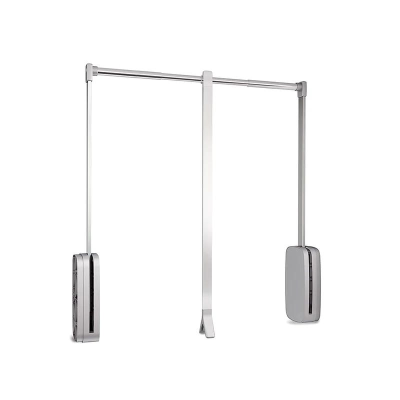 Emuca - Pull Down Hanging Rail for Wardrobe, Pull Down Wardrobe Rail Lift, Adjustable Width 450-600mm, Chromed,7067011