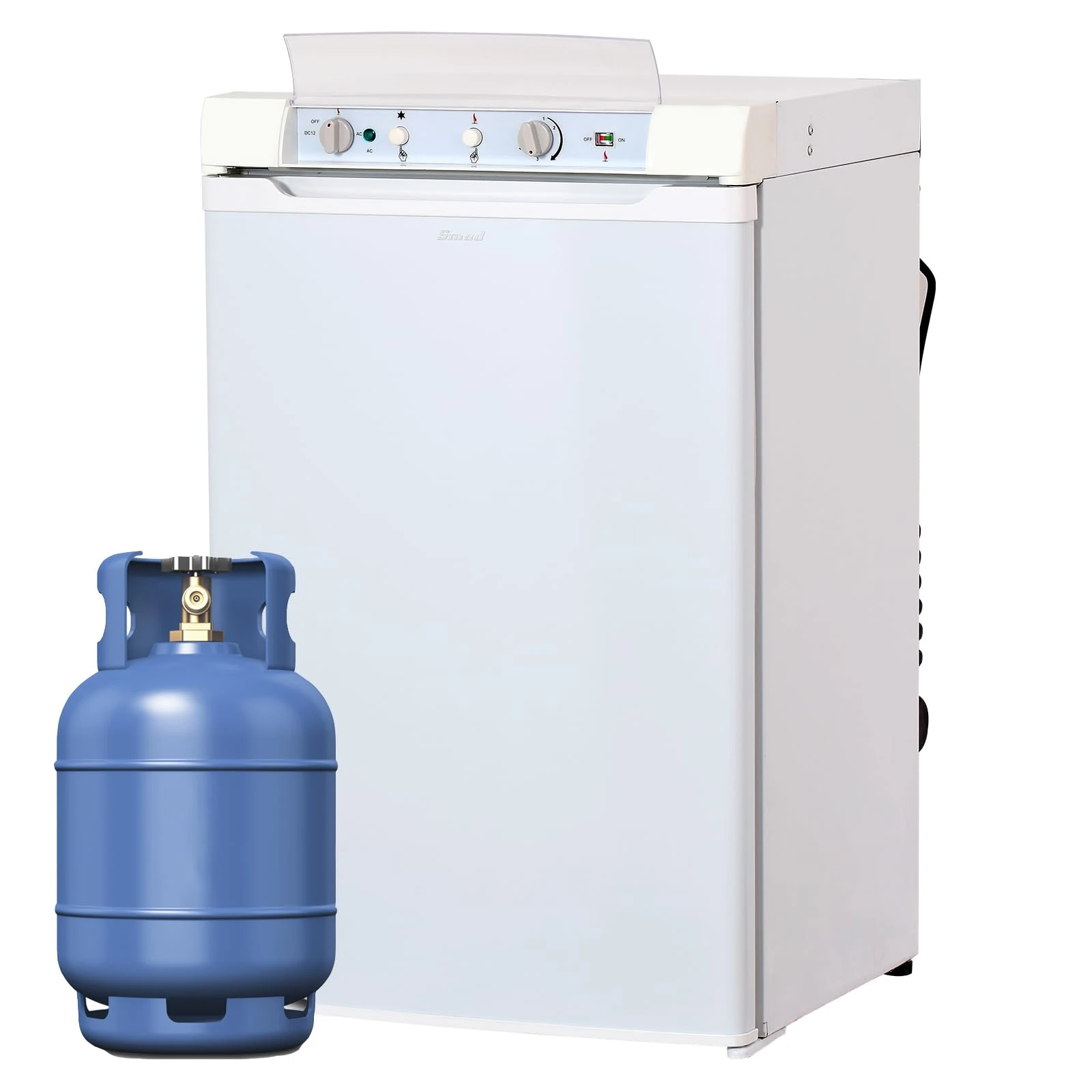 Smad Gas Fridge Freezer (85L + 15L), Gas 12V 220V, Silent 3 Way Fridge for Mobile Home, Garage, Cottages, Dorm, Office, Hotel, Bedroom, Campervan, Caravan, Reversible Door, White