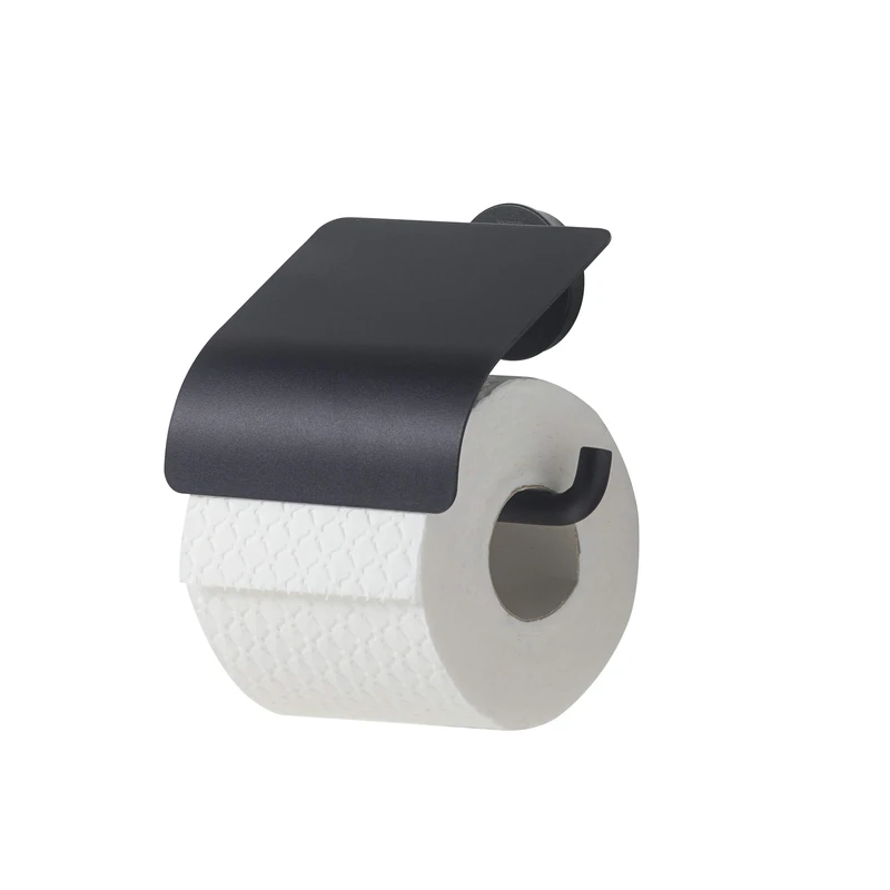 Tiger Urban Toilet Roll Holder with Cover, Stainless Steel, Black, 13.8 x 12.6 x 4.5 cm