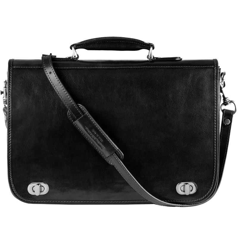 Time Resistance Hand Crafted Leather Messenger Shoulder Bag 15 Inch Laptop Briefcase Business Attache Black