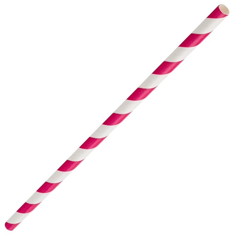 Paper Pink/White Stripe Straw 8" (20cm) Box of 250 - Image 1