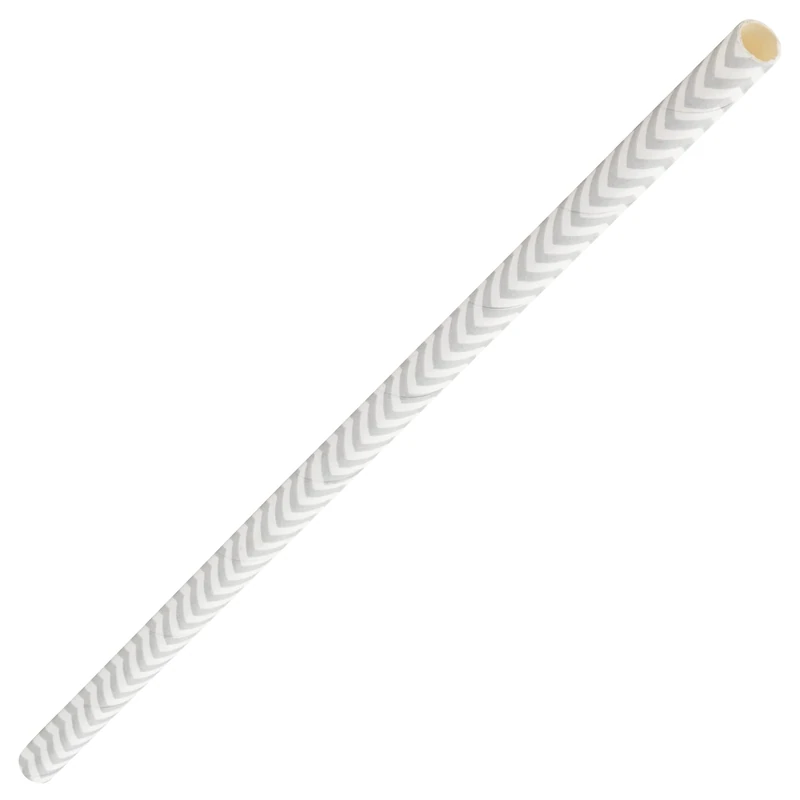 Paper Chevron Matt Silver Straw 8" (20cm)