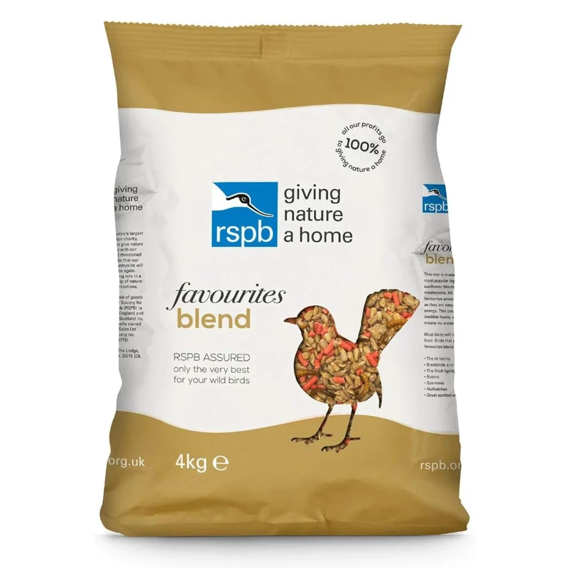 RSPB Wild Bird Favourites Seed Blend 4Kg containing Premium Sunflower Hearts, High Energy Sprinkles & Dried Mealworms
