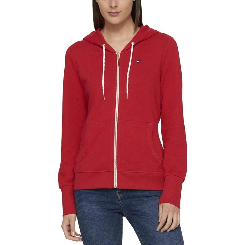 Tommy Hilfiger Women's Flag Zip Hoodie Hooded Sweatshirt, Scarlet, XXL