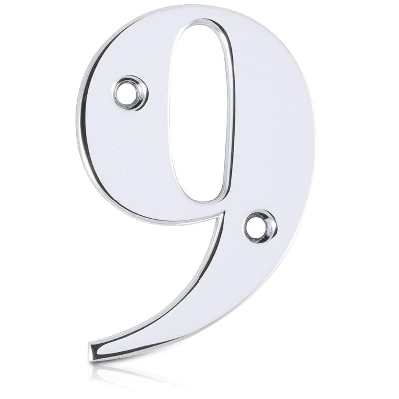 XFORT Polished Chrome Front Door Number 9, House Number Suitable for All Door Types including Wooden, uPVC, and Composite.