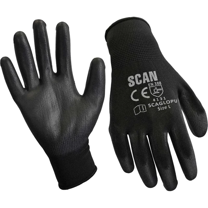 Black PU Coated Gloves - Medium (Size 8) (Pack 240)