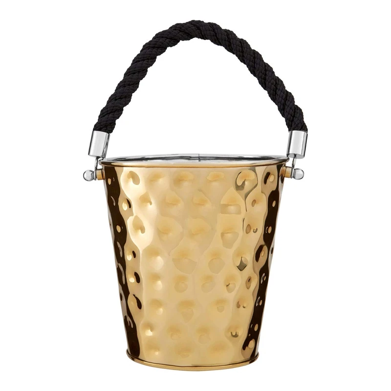 Miressa Party Bucket, Hammered Effect/Rope Handle, Gold Finish Stainless Steel, Medium - Image 1