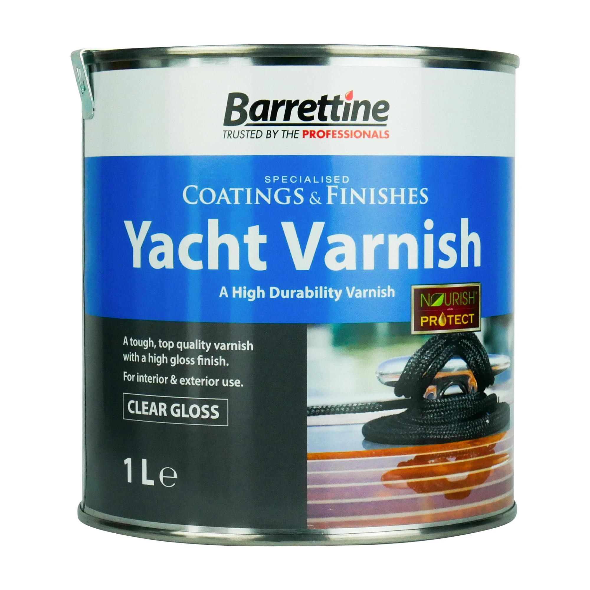 Barrettine Yacht Varnish (Clear Gloss, 1L) - High Gloss Finish Interior & Exterior Wood Varnish with Long-Lasting Protection Against Cracking, Flaking & UV Damage