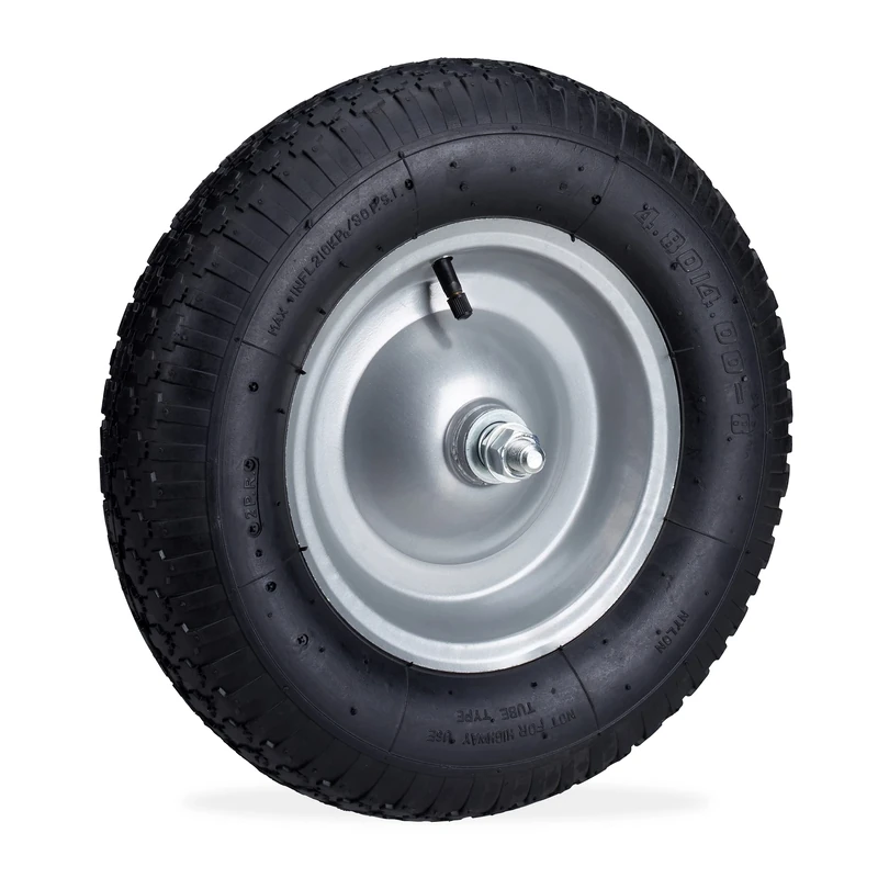 Relaxdays 4.80 4.00-8 Wheelbarrow Tyre, Pneumatic Spare Wheel with Steel Rim and Axis, Capacity to 120 kg, Black