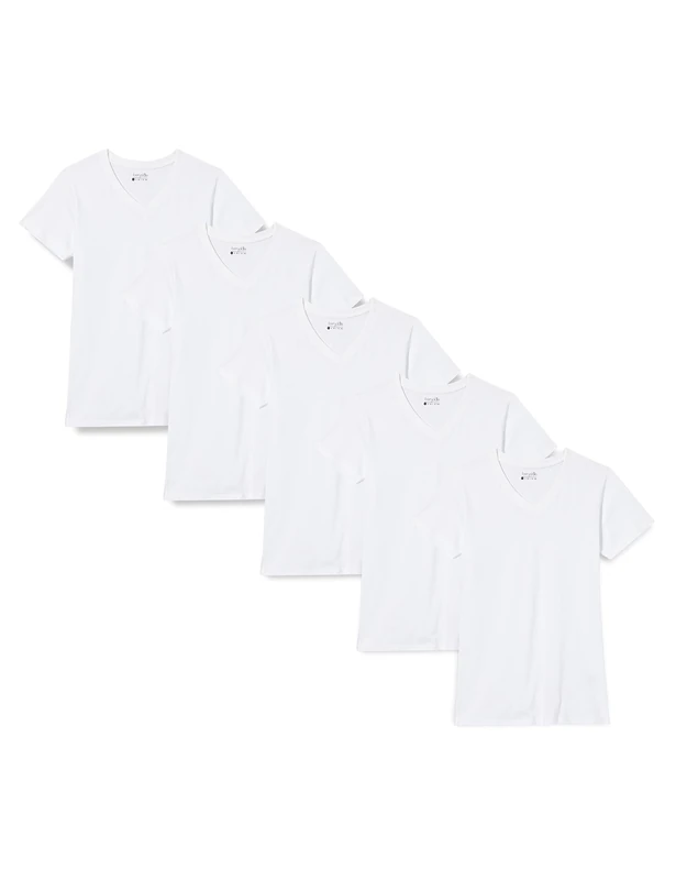 Berydale Multipack of 5: Women's T-Shirt with V-Neck in White, L