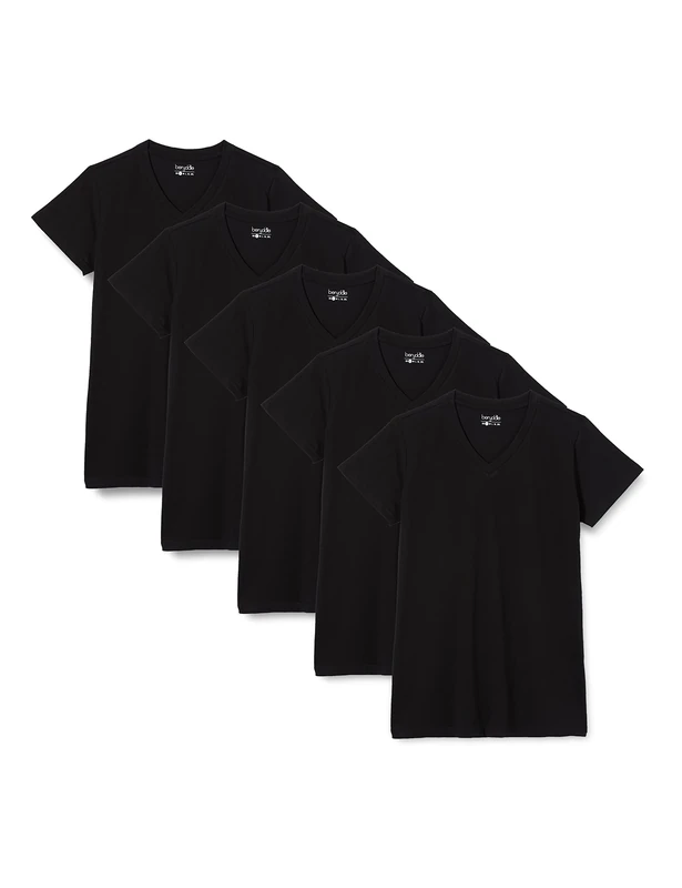 Berydale Multipack of 5: Women's T-Shirt with V-Neck in Black, XL