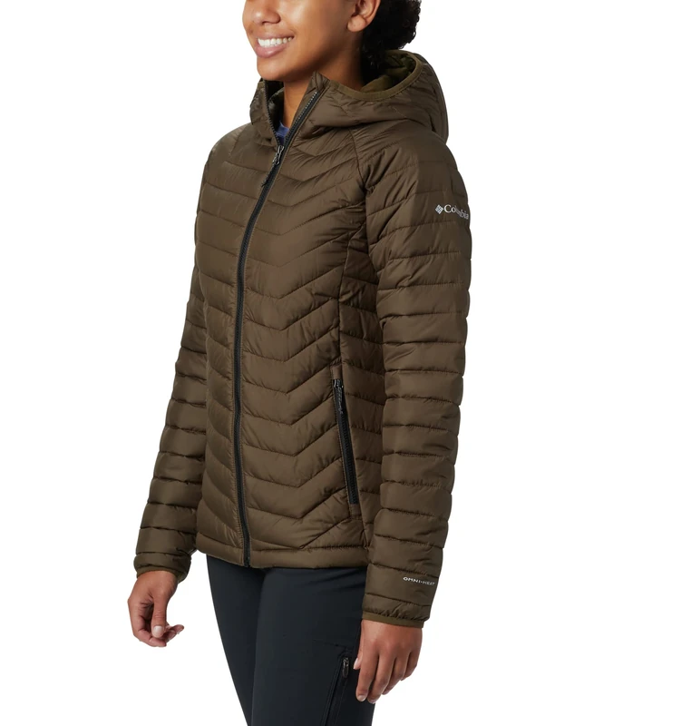 Columbia Women's Powder Lite Hooded Jacket, Hooded Puffer Jacket, Olive Green, Size L