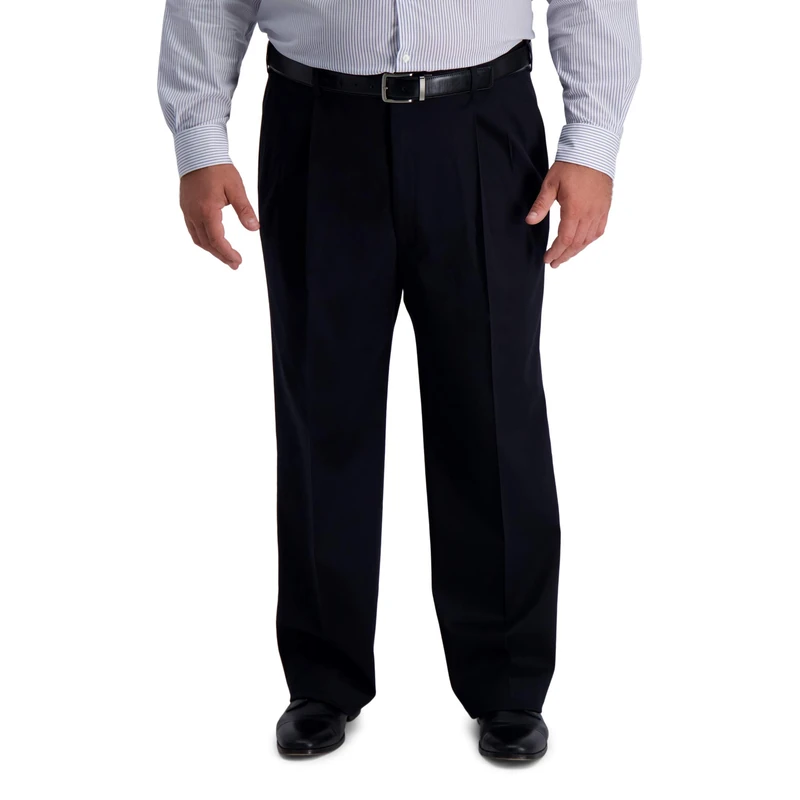 Haggar Men's Iron Free Premium Khaki Classic Fit Pleat Front Expandable Waist Casual Pant (Regular and Big & Tall Sizes), Black-Bt, 50W x 30L
