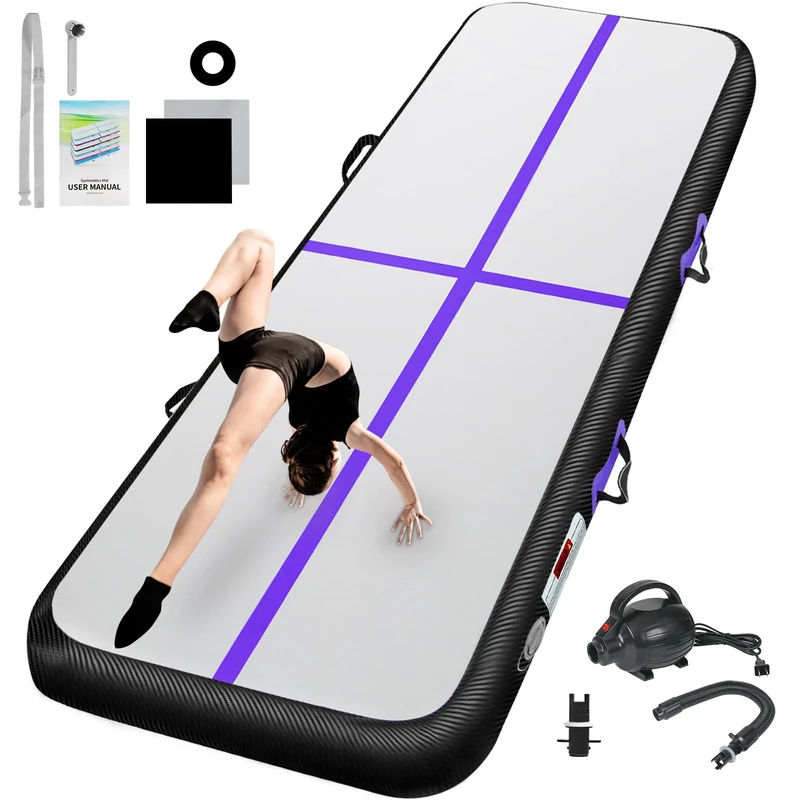 BCGA Inflatable Gymnastics Air Mat Track Mat Yoga Floor Cheerleading Landing Taekwondo Training Kungfu Exercise Mats with Electric Air Pump for Home Gymnasium Beach Park and Water Use