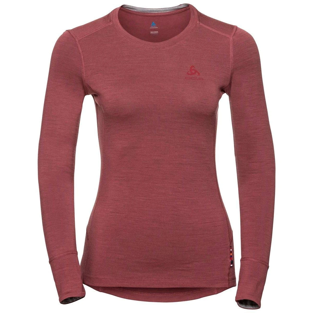 Odlo(オドロ Women Suw Top Crew Neck L/S Natural 100% Merino Top - Roan Rouge - Grey Melange, X-Large