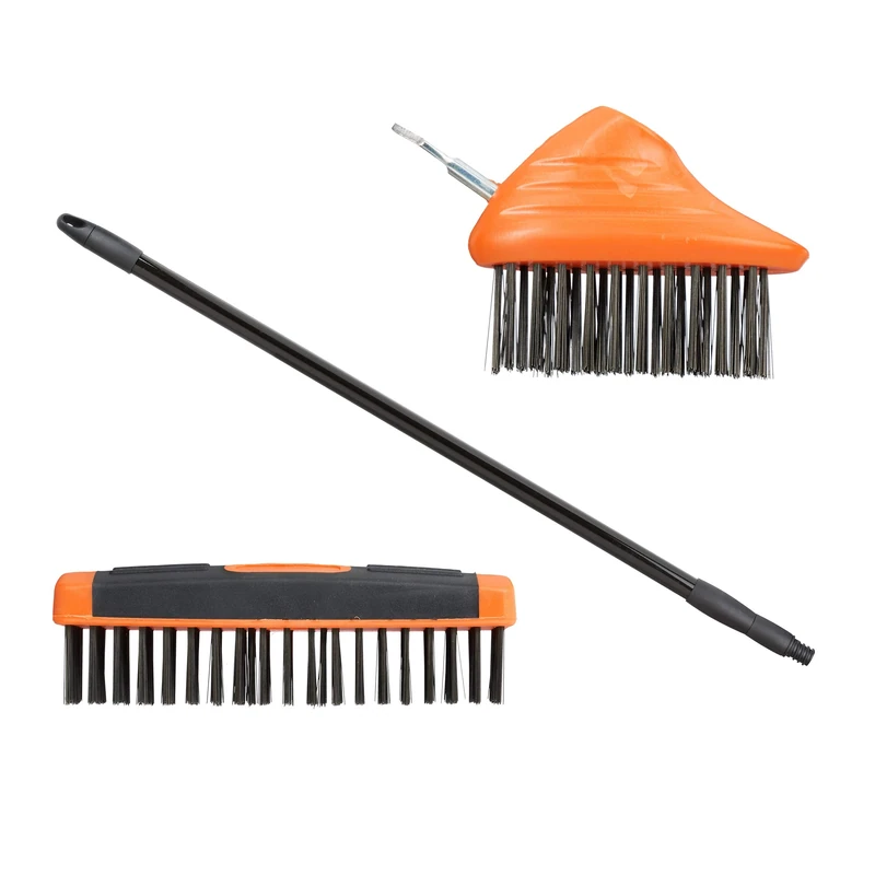 Relaxdays Joint Brush Broom Set with Telescopic Handle, Carbon Steel Bristles, Patio Scraper & Scrubber, Weeding, 80-140cm, Black, 146 x 13.5 x 4.5 cm