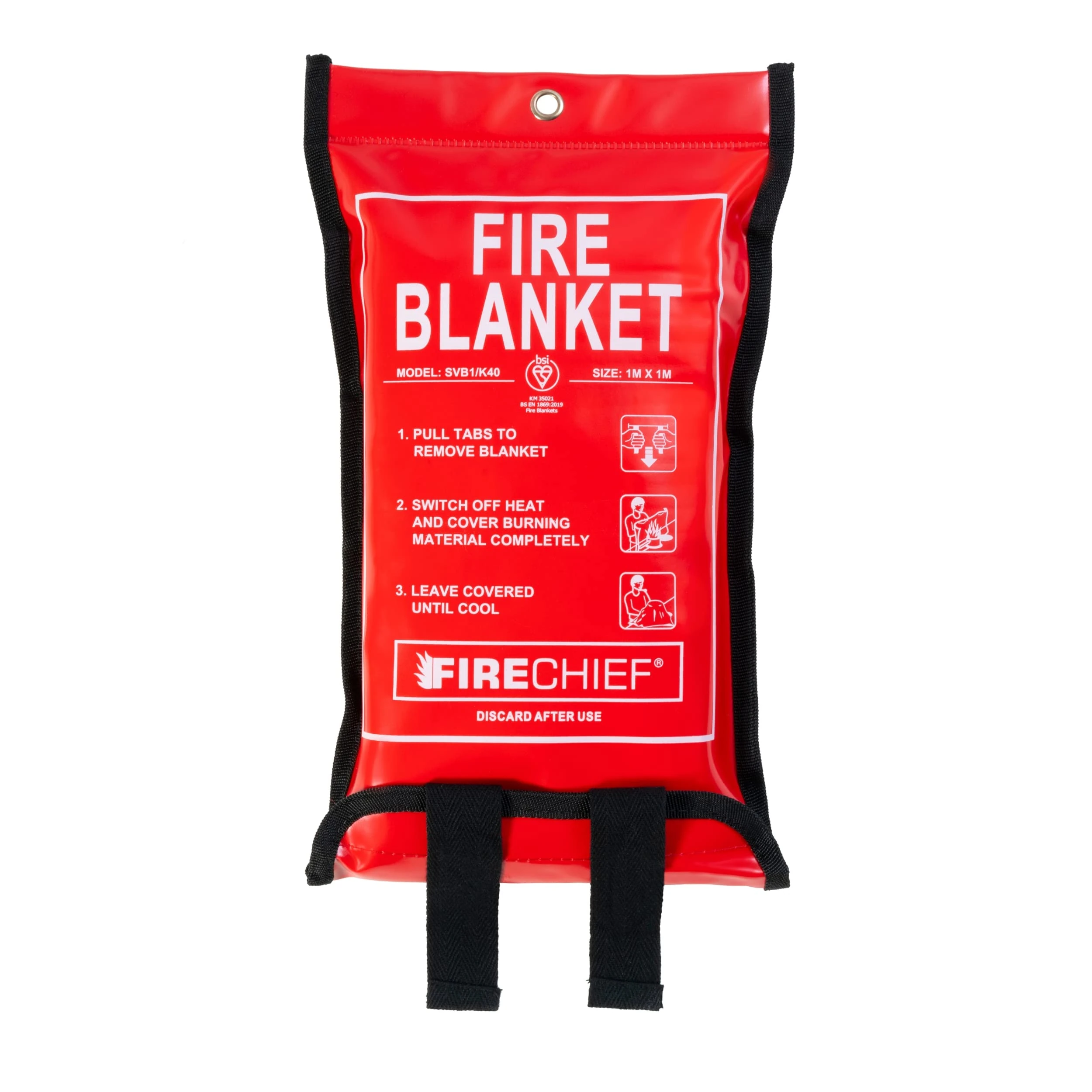 Firechief SVB1/K40 Kitemarked Budget Fire Blanket | Small Fire Blanket (1m x 1m) | Suited For Use Around The Home (Kitchen, Office, Garage)