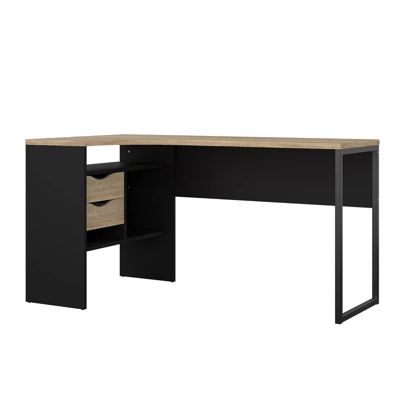 Tvilum Function Plus Desk Corner Desk, Wood Composite, Matt Black/Oak Structure, 145 x 81 x 76.8 cm