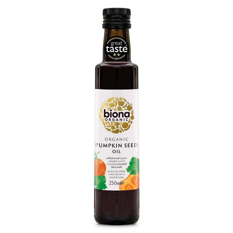 Biona Organic Pumpkin Seed Oil 250 ml - Great Taste Award 2024 Winner - Cold Pressed from Organic Pumpkin Kernels - Versatile for Salads, Soups, drizzling - Dairy Free & Vegan