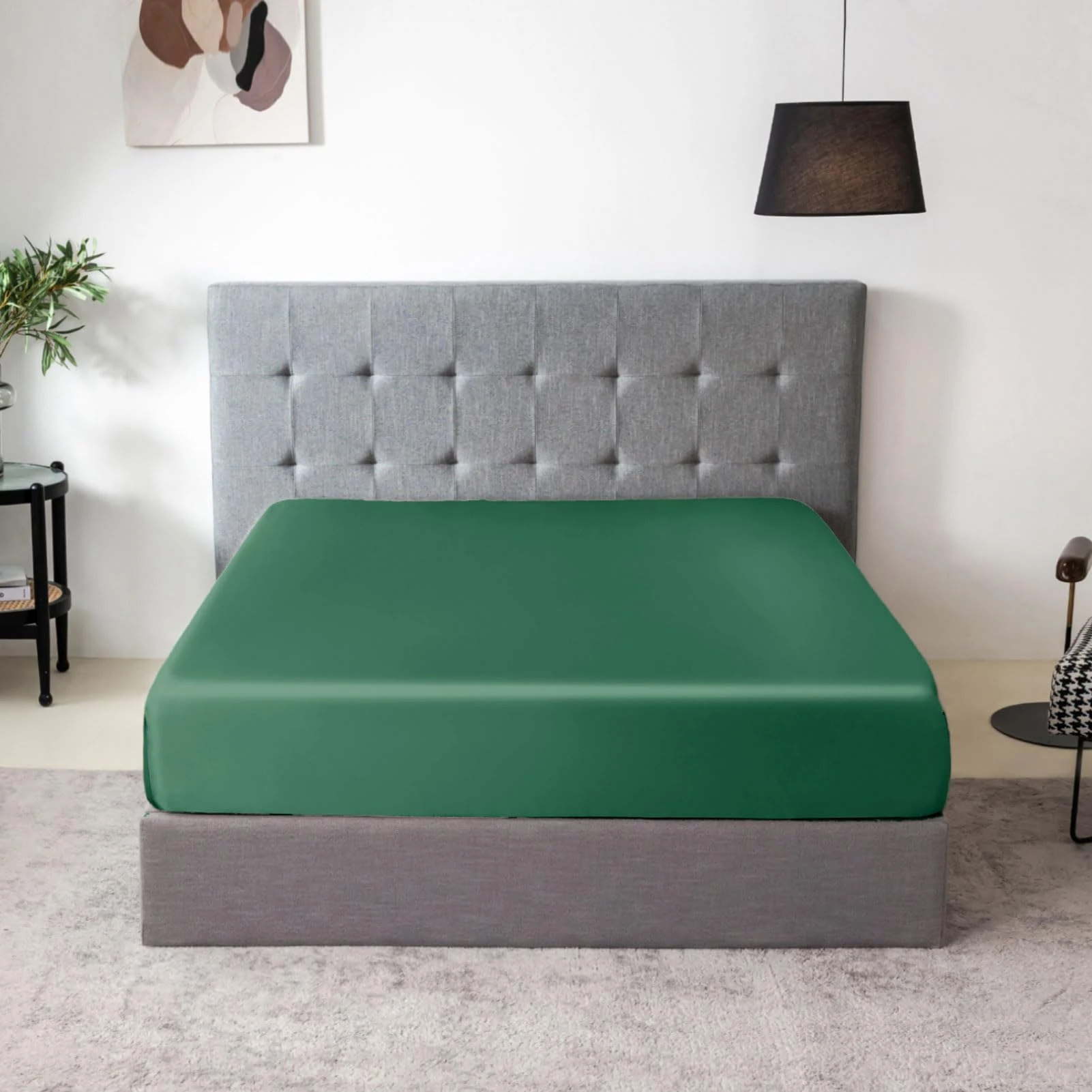 THXSILK Natural Silk Fitted Bed Sheet, 100% 7A+ Silk, Deep Pocket to 16", Soft and Wrinkle Free, 1 Fitted Sheet Only (King, Emerald Green)