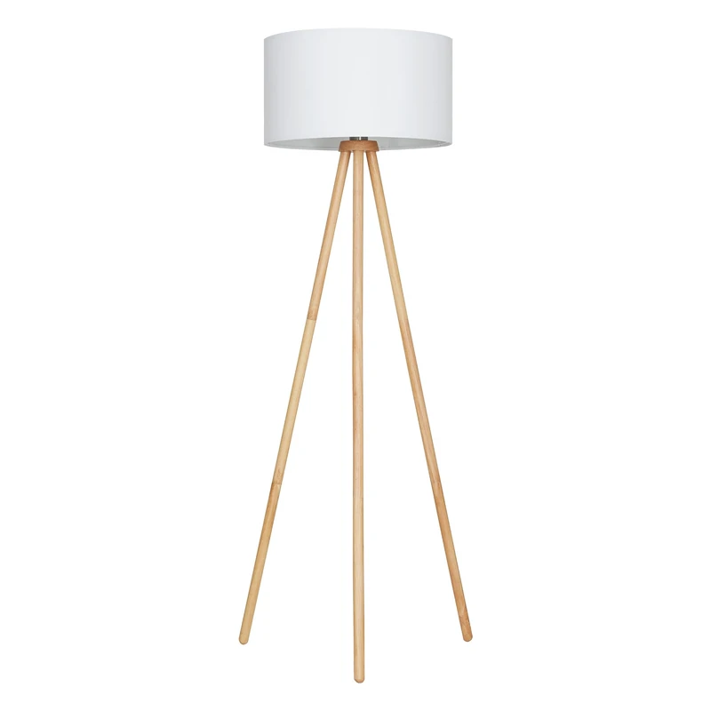 Briloner Leuchten Floor Lamp, Living Room Lamp, Fabric Shade in White, E27, Including Cable Switch, Wood, 60 W, 455 x 1.48 mm (DxH)